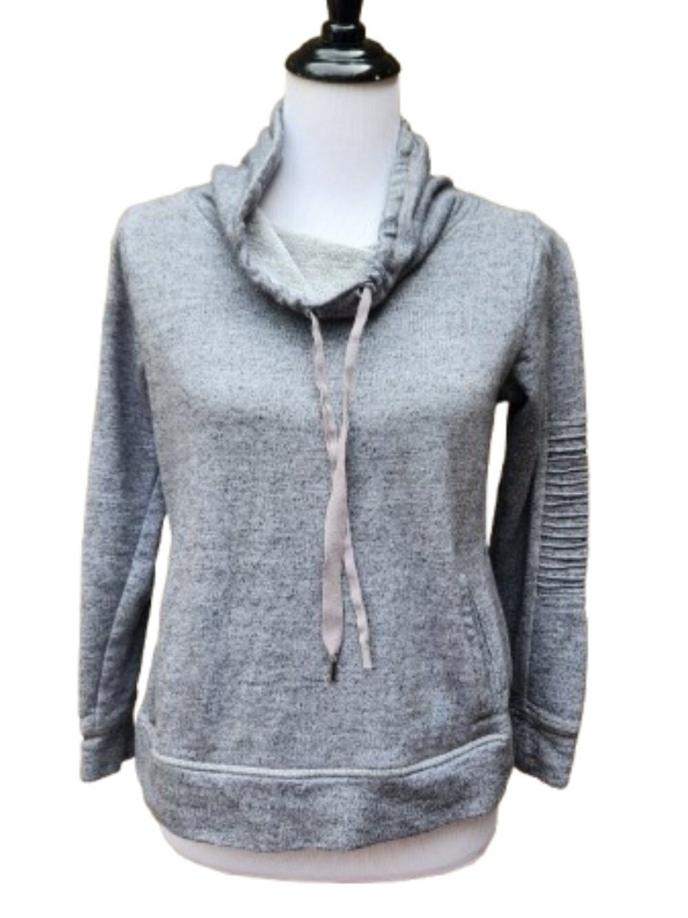 Steve Madden Gray Cowl Neck Sweatshirt Moto Sleeves Thumb Hole Pockets